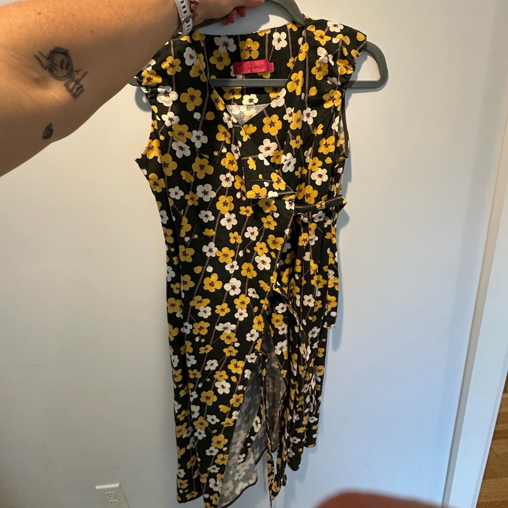 Antoine & Lili Floral Black and Yellow Wrap Dress